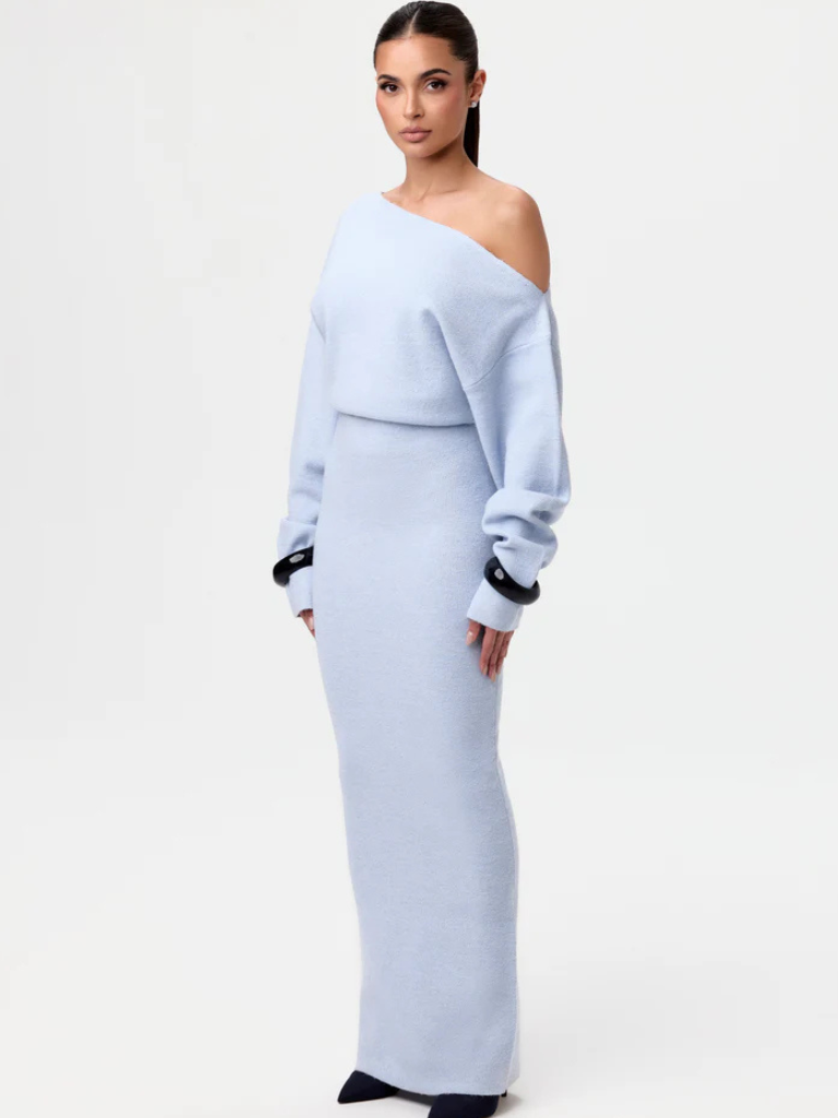 Strick Maxikleid Off Shoulder Elegant Stil – Amira
