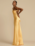 Asymmetrisches Kleid Gelb Satin Glänzend – Livia