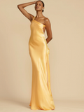 Asymmetrisches Kleid Gelb Satin Glänzend – Livia