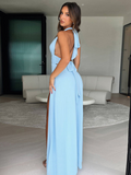 Halter Maxikleid Elegant Schlitz Figurbetont – Amira