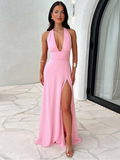 Halter Maxikleid Elegant Schlitz Figurbetont – Amira