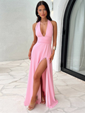Halter Maxikleid Elegant Schlitz Figurbetont – Amira