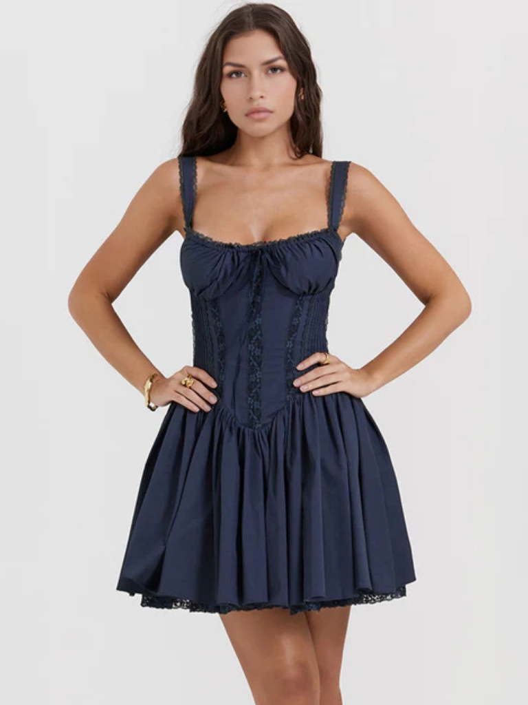 Korsett Kleid Romantisch Rot Blau Elegant – Amira