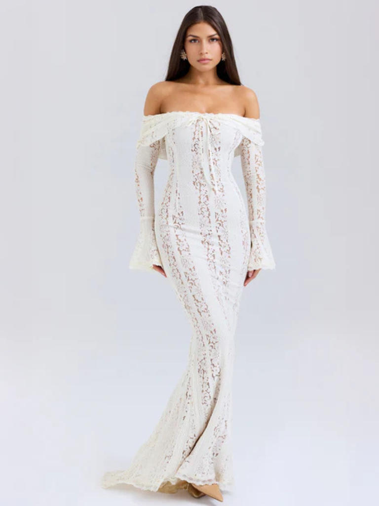 Spitzen Maxikleid Off Shoulder Elegant – Amira