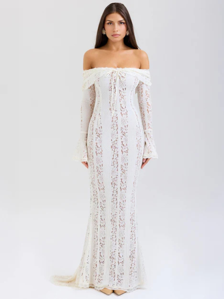 Spitzen Maxikleid Off Shoulder Elegant – Amira