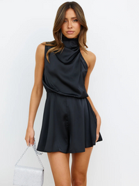 Sommer Romper Satin Schwarz Blau Teal – Noemi