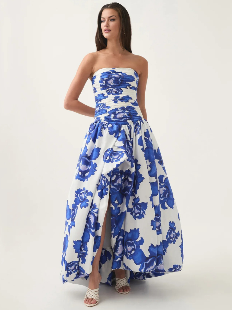 Blumen Maxikleid Trägerlos Schlitz Elegant – Elodie