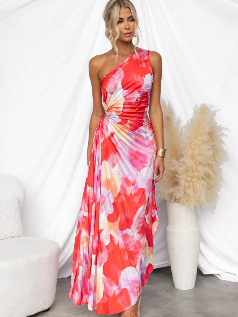 Maxikleid One Shoulder Sommerprint Elegant – Elina