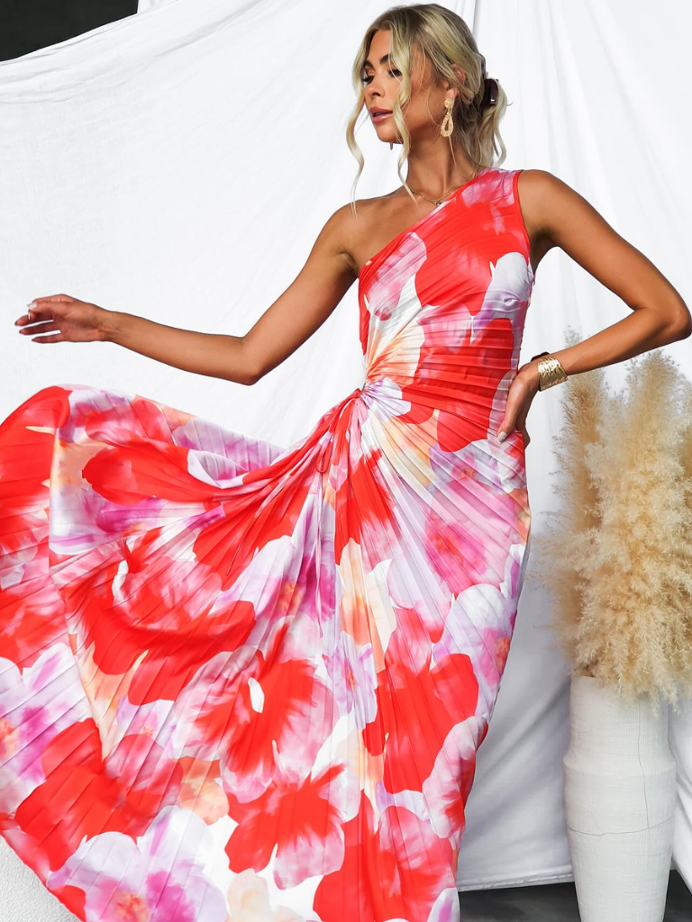 Maxikleid One Shoulder Sommerprint Elegant – Elina