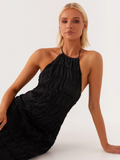 Texturiertes Maxikleid Halterneck Strand Dinner – Camille