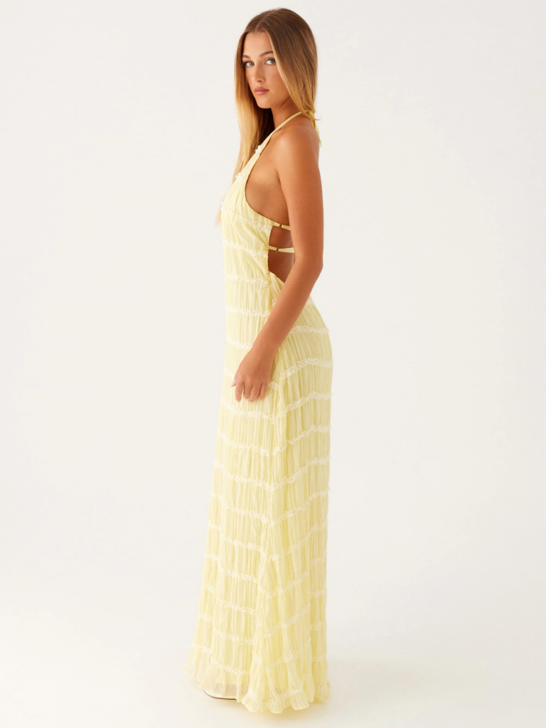 Texturiertes Maxikleid Halterneck Strand Dinner – Camille