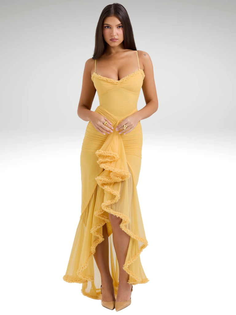 Elegantes Maxikleid mit Schlitz und Spitze – Amelie