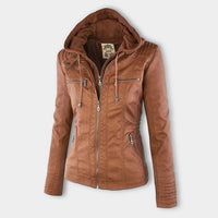 Stylische Damen Lederjacke mit Kapuze – Aurora