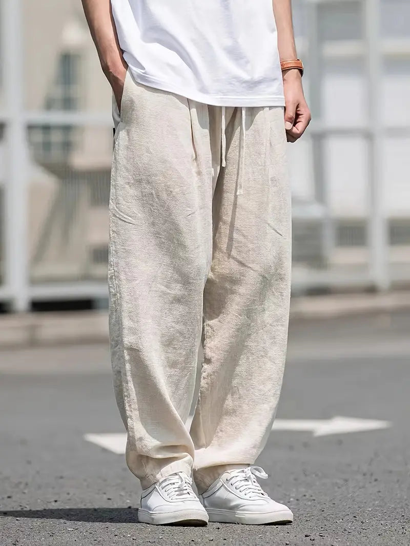 Baggy Leinenhose Herren Weit Sommerlook Bequem – Jonas