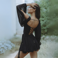 Schwarzes Chiffon Minikleid mit Drapierung – Alenya