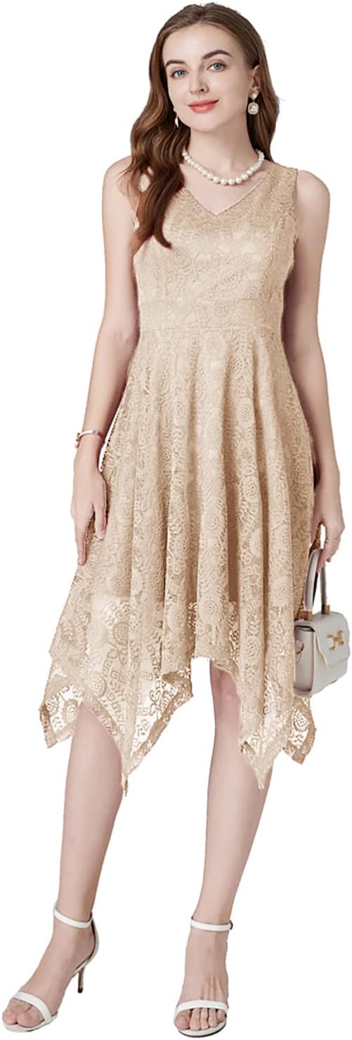 Elegantes asymmetrisches Halterkleid mit Spitze – Lena