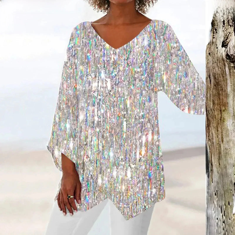 Damen Bluse V-Ausschnitt Vintage Figurbetont – Clara