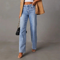 Damen High Waist Weit Bein Stretch Jeans – Clara