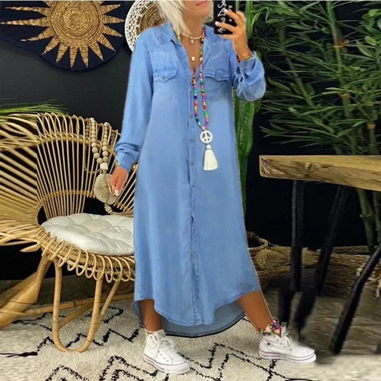 Denim Kleid für Damen mit Knöpfen und Taschen – Marise