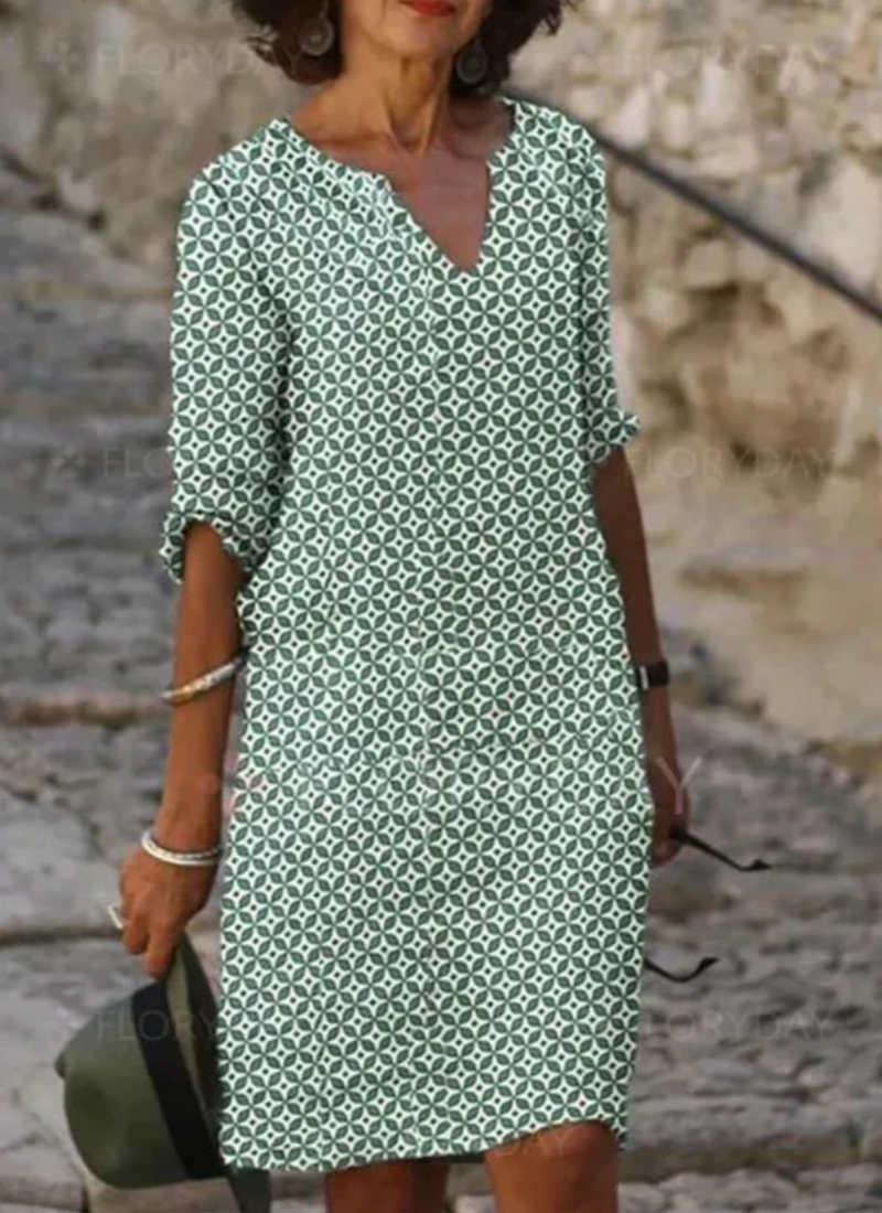 Geometrisches Sommerkleid mit V-Ausschnitt – Mona