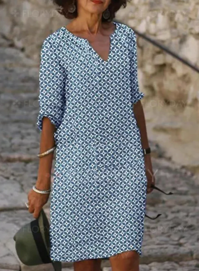 Geometrisches Sommerkleid mit V-Ausschnitt – Mona