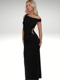 ELEGANT POISE Asymmetrisches Maxikleid mit Schlitz und Raffung – Nora