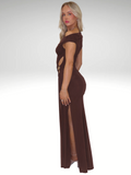 ELEGANT POISE Asymmetrisches Maxikleid mit Schlitz und Raffung – Nora