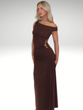 ELEGANT POISE Asymmetrisches Maxikleid mit Schlitz und Raffung – Nora