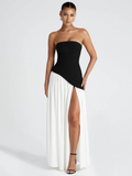 Asymmetrisches Abendkleid mit Schlitz und Choker – Elodie