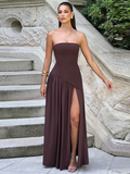 Asymmetrisches Abendkleid mit Schlitz und Choker – Elodie