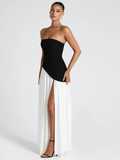 Asymmetrisches Abendkleid mit Schlitz und Choker – Elodie