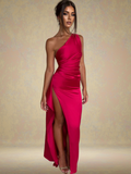 Satin Maxikleid One Shoulder Elegant – Amira