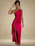 Satin Maxikleid One Shoulder Elegant – Amira
