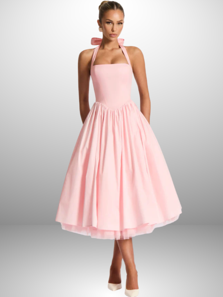 Midikleid Halterneck Vintage Stil Elegant – Clara