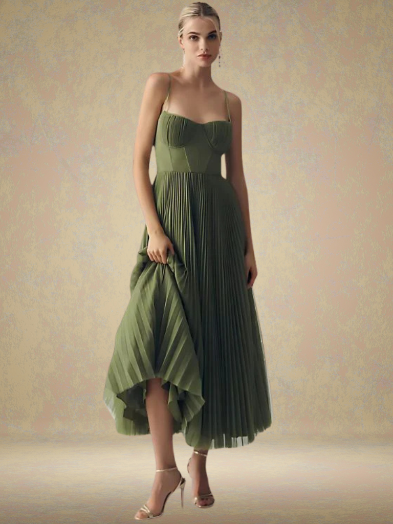 Plissee Maxikleid Corsage Look Elegant – Camille