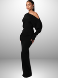 Strick Maxikleid Off Shoulder Elegant Stil – Amira