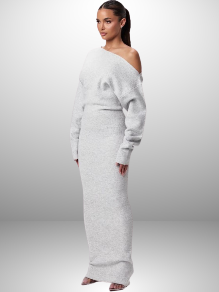 Strick Maxikleid Off Shoulder Elegant Stil – Amira