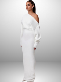 Strick Maxikleid Off Shoulder Elegant Stil – Amira