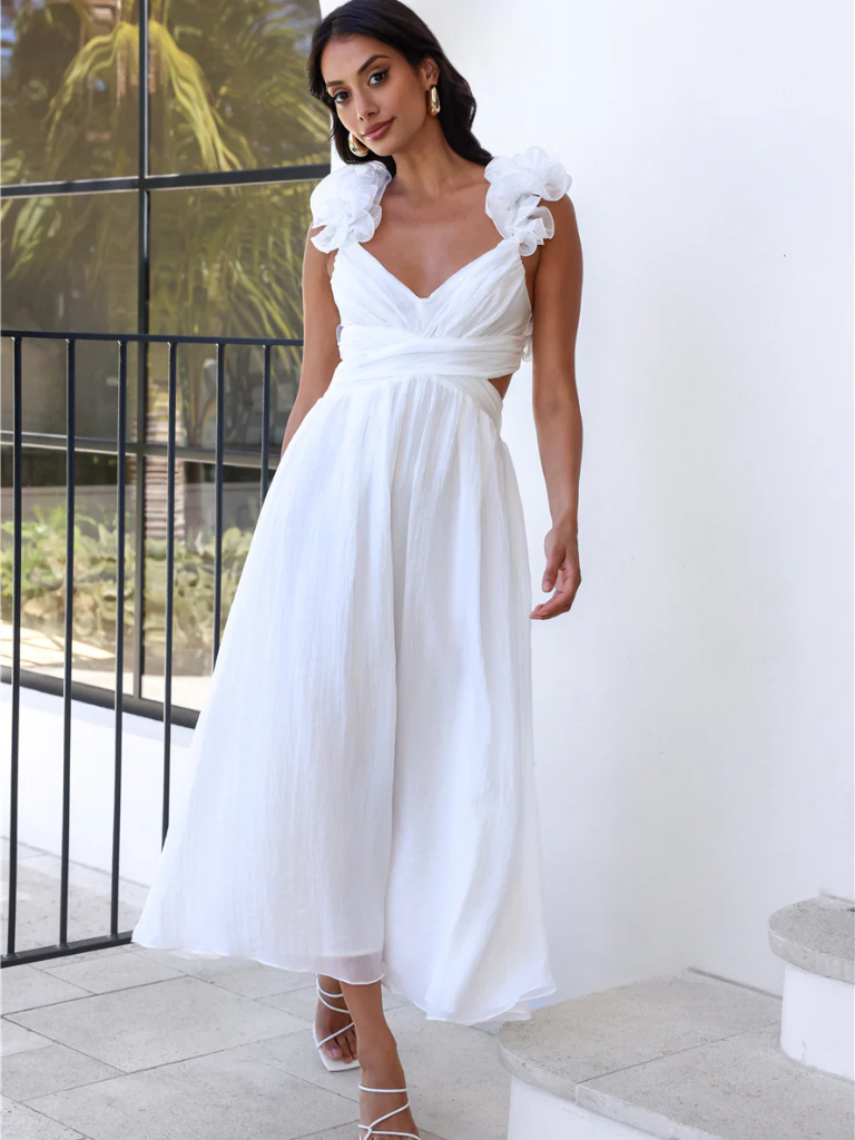 Midikleid Rüschen Rückenfrei Sommer Look – Chloé