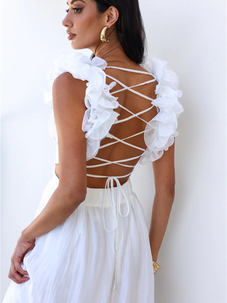 Midikleid Rüschen Rückenfrei Sommer Look – Chloé