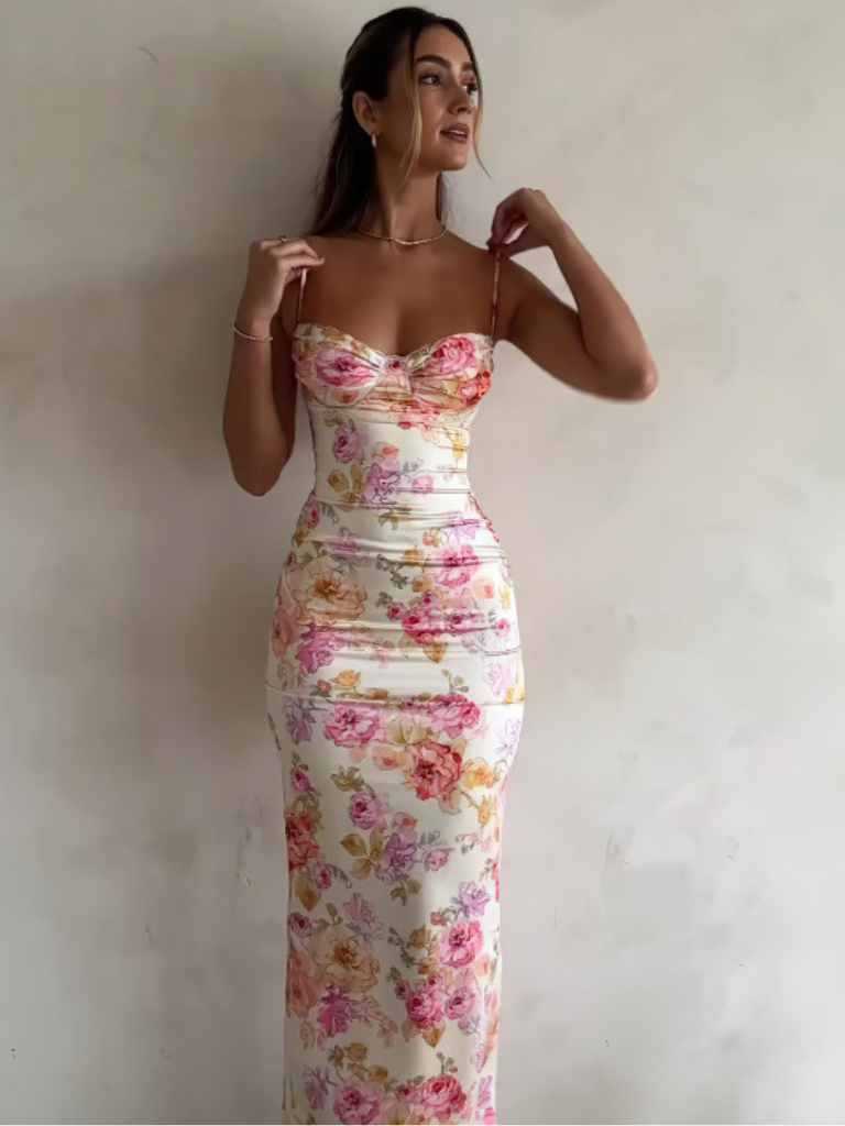 Blumen Maxikleid Bustier Schnitt Romantisch – Elodie