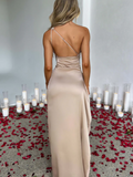 Satin Maxikleid One Shoulder Elegant – Amira