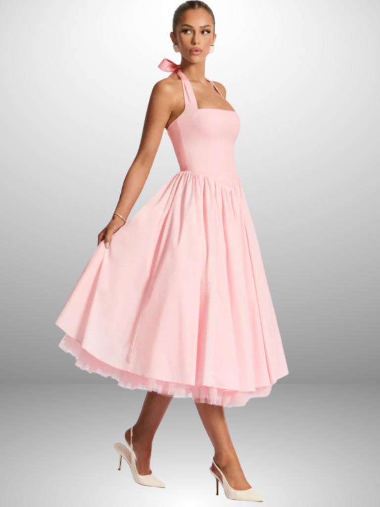 Midikleid Halterneck Vintage Stil Elegant – Clara
