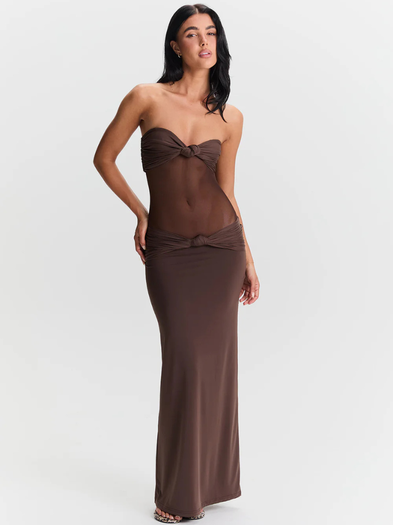 Maxikleid Transparent Sexy Schwarz Stretch Look – Elina