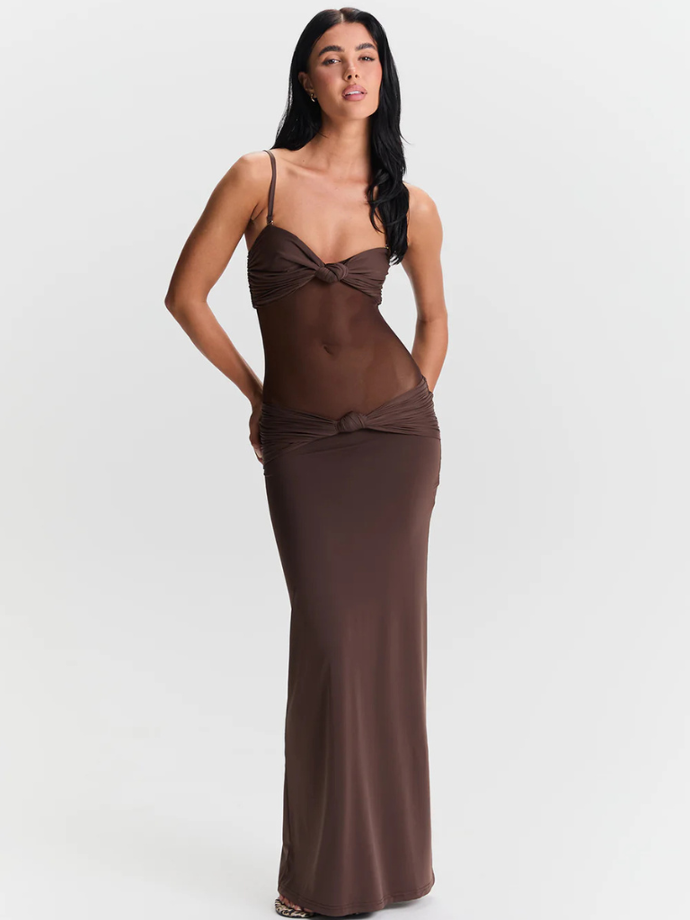 Maxikleid Transparent Sexy Schwarz Stretch Look – Elina