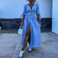 Maxi Kleid mit Schlitz V-Ausschnitt Damen – Lorina