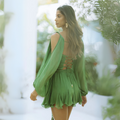 Chiffon Minikleid in Grün mit Drapierung – Mirella