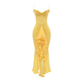 Gelbes Midi-Kleid mit Raffungen für Damen – Elenya