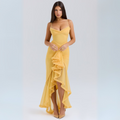 Gelbes Midi-Kleid mit Raffungen für Damen – Elenya