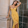Midi Kleid Gelb Raffung Sommer Elegant – Sophie